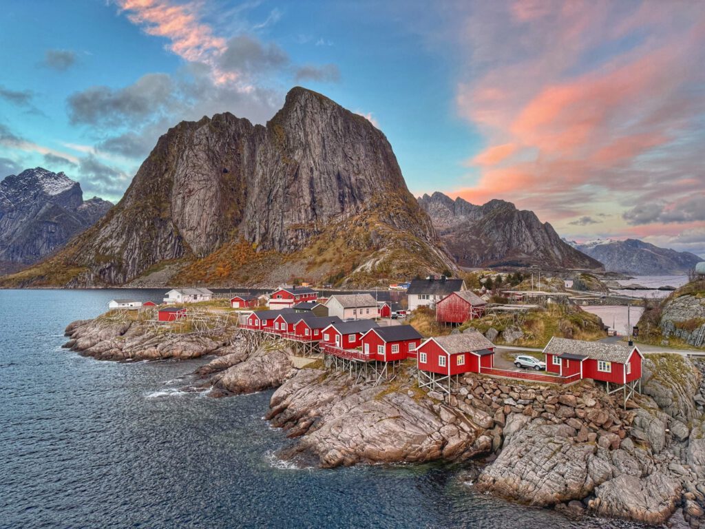 Fotospot Hamnøy Lofoten rote Fischerhütten